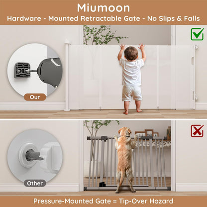 Miumoon One-Hand Operation Retractable Baby Gates, 71 inch Retractable Gate with Reinforced Strip Design to Prevent Crawling Through, 6 FT Retractable Dog Gate for Stairs, Doorways, Hallways