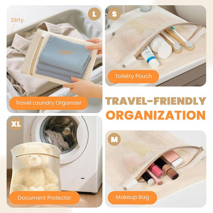 ABRRLO 4Pcs Cotton Mesh Laundry Bags for Delicates,Breathable Mesh Garment Bag for Washing Machine,Travel Wash Bags with Zipper for Bras,Underwear,Socks,Baby Clothes,Laundry Dorm Room Essentials(S)