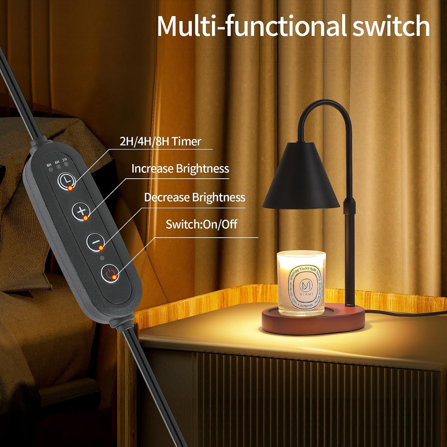 MEIXISUE Candle Warmer Lamp with Timer and Dimmer,Electric Gold Light Gifts for Women Melt Wax Warmer Lamp with 2 Bulbs for Candle Jars House Warming New Home Decor Bedroom
