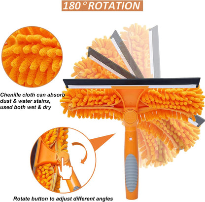 2 in 1 Window Washing Squeegee & Duster with 2 Pad Compatible with Standard 3/4 Inch Threaded Poles for Home Indoor Outdoor Window Washing/Duster Head Only (Orange)