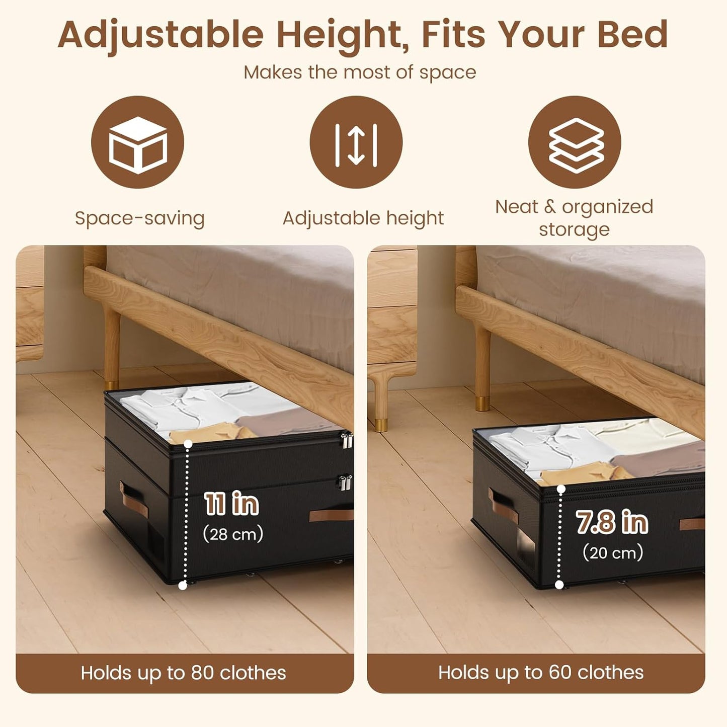 Under Bed Storage with Wheels, 2-Pack Underbed Storage Containers, No Assemble 11 inches 90L XXL Large Adjustable Storage Bins with Clear Lids, Rolling Storage for Clothes, Shoes, Blankets, Gray