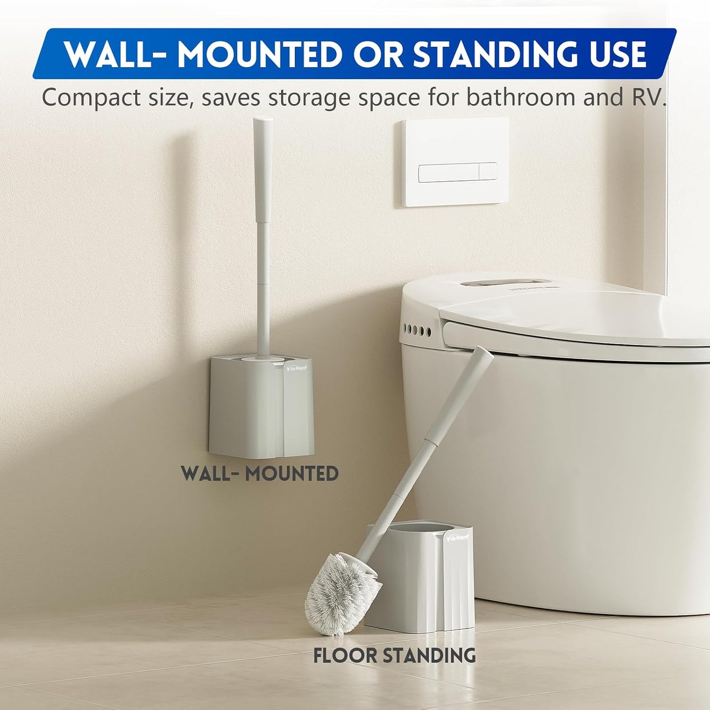 Toilet Brush and Holder Set, Silicone Toilet Bowl Brush, Bathroom Accessories, Durable Toilet Scrubber Bristles, Compact Size for RV, Wall Mountable, Drip-Proof, Deep Cleaning. (White)