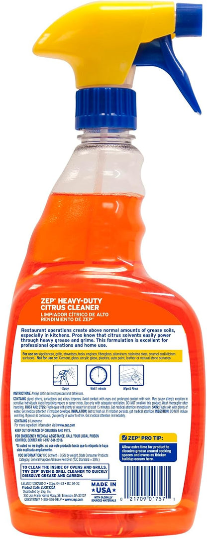 Zep Heavy-Duty Citrus Degreaser and Cleaner - 24 oz (Case of 2) ECZUCIT242 - Restaurant Grade, Removes Oil, Grease, Adhesive, and Kitchen Soil on Stovetops, Appliances