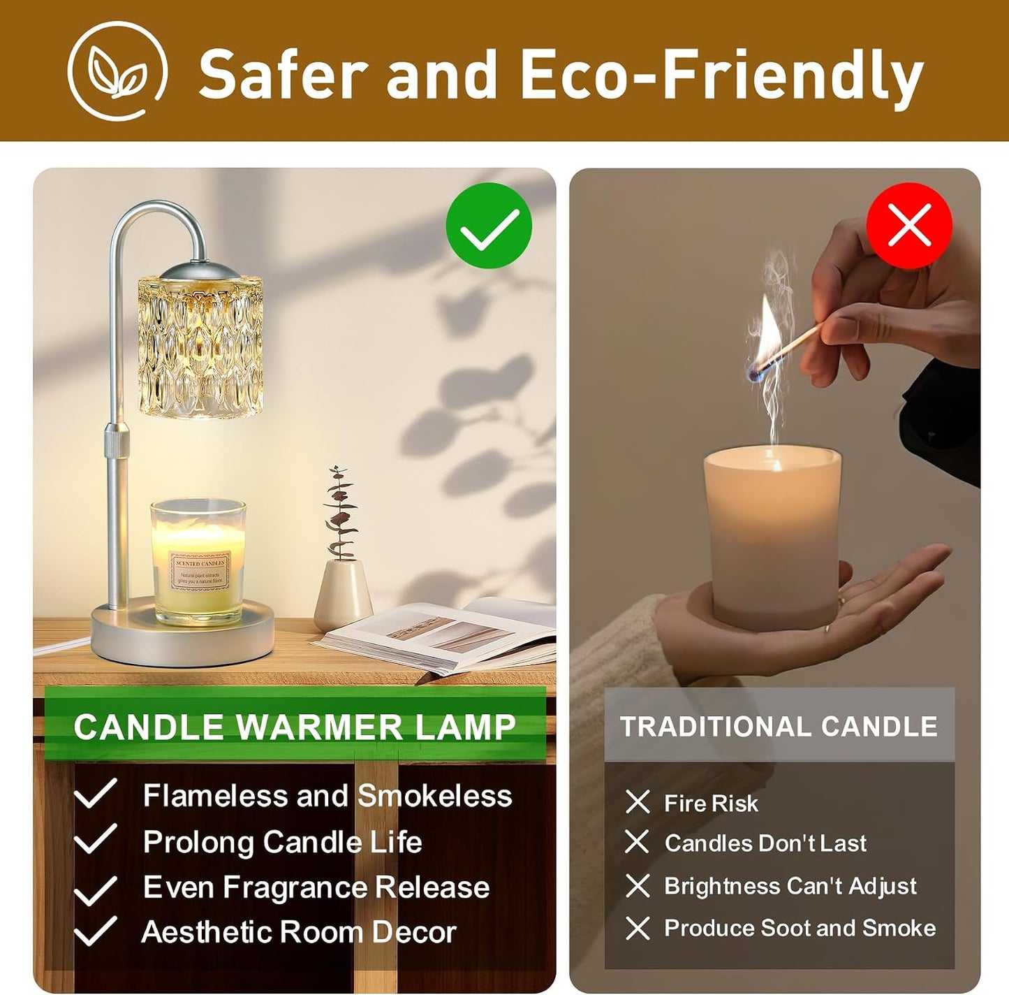 Briever Dimmable Candle Warmer Lamp with Timer, Height Adjustable Electric Candle Wax Warmer, Christmas Birthday Gifts for Women Mom, House Warming Gifts New Home Room Decor, Walnut Solid Wood Base