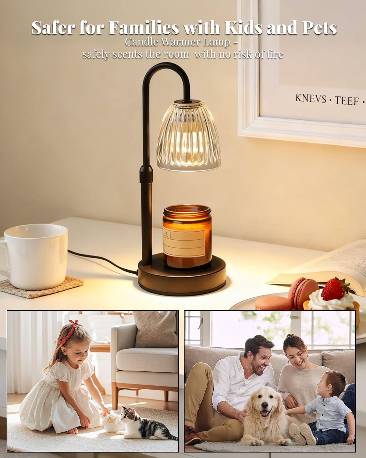 Candle Warmer Lamp with Timer Dimmer Adjustable Height, Mothers Day Gifts for Mom, Birthday Gifts for Women, House Warming New Home Decor, Electric Wax Warmer for Jar Candles, Gold