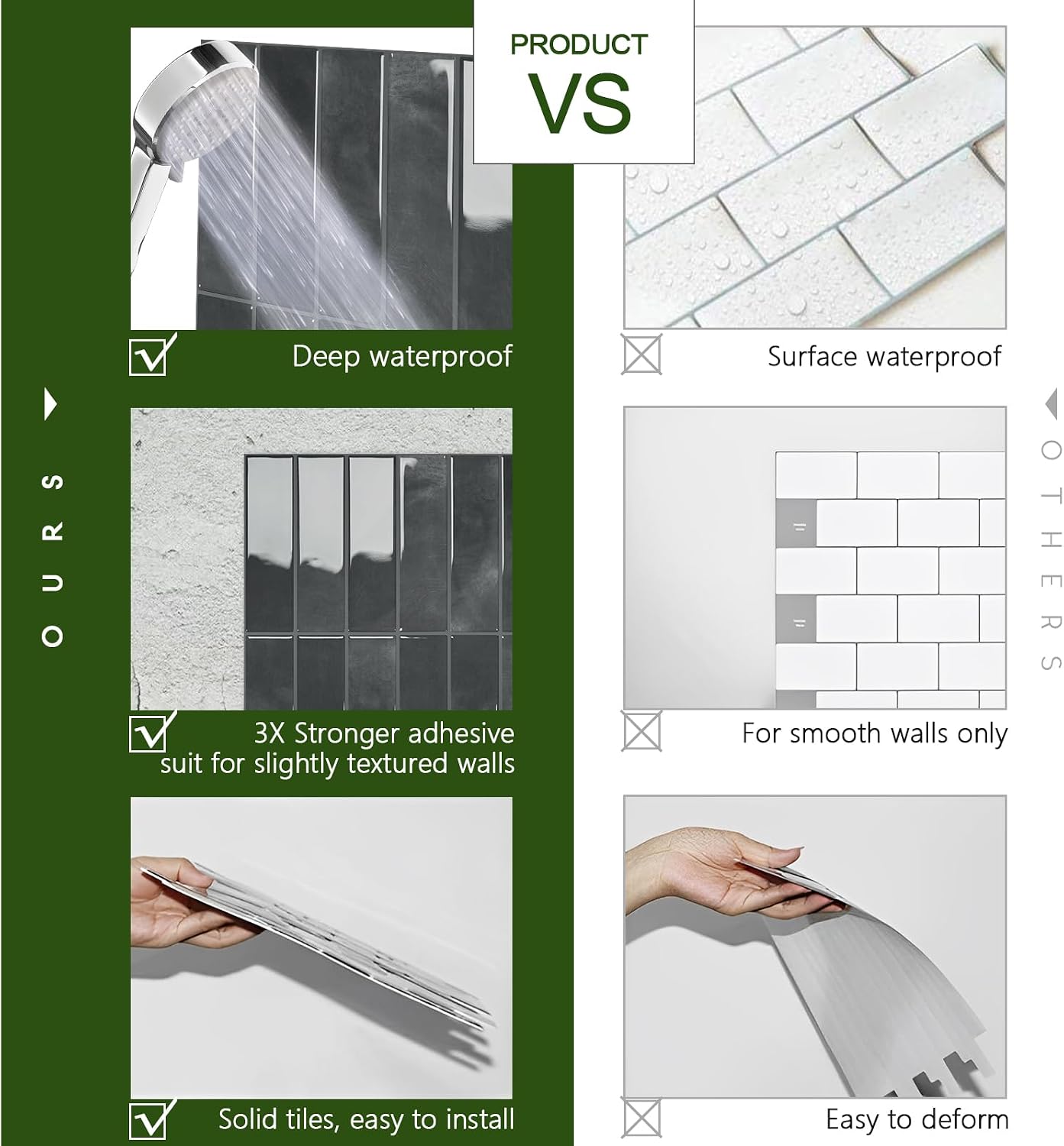 STICKGOO 10-Sheet Peel and Stick Backsplash Tile, Self Adhesive Vinyl Wall Tiles, Stick on Backsplash for Kitchen and Bathroom(Thicker Design)