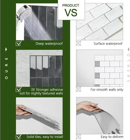 STICKGOO 10-Sheet Peel and Stick Backsplash Tile, Self Adhesive Vinyl Wall Tiles, Stick on Backsplash for Kitchen and Bathroom(Thicker Design)