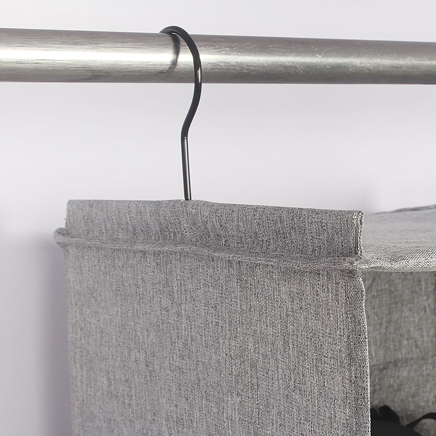 Hanging Closet Organizer 3-Shelf, Oxford Fabric Wardrobe Storage, Gray | Easy-mount foldable design holds clothes, handbags, shoes & accessories; washable Oxford fabric, sturdy and space-saving.