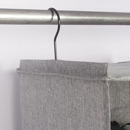 Hanging Closet Organizer 3-Shelf, Oxford Fabric Wardrobe Storage, Gray | Easy-mount foldable design holds clothes, handbags, shoes & accessories; washable Oxford fabric, sturdy and space-saving.