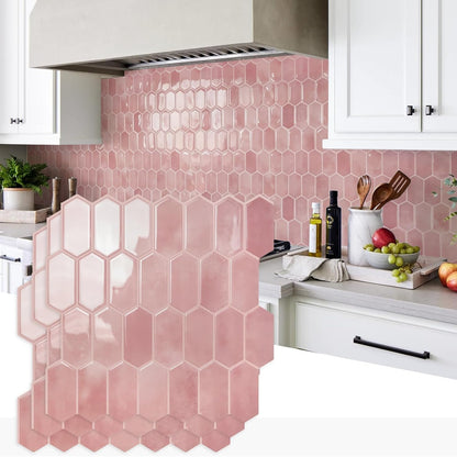 Vamos Tile Upgraded Thicker Design Peel and Stick Backsplash Tile, 10-Sheet Pure White with Gray Grout Long Hexagon Self Adhesive Wall Tiles Stick On Backsplash for Kitchen Bathroom RV Fireplace
