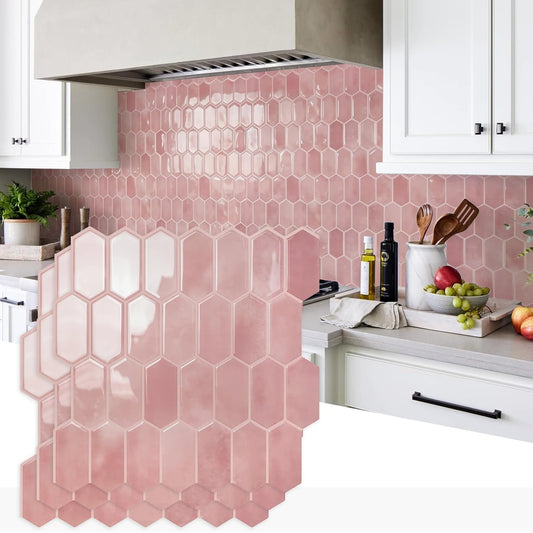 Vamos Tile Upgraded Thicker Design Peel and Stick Backsplash Tile, 10-Sheet Pure White with Gray Grout Long Hexagon Self Adhesive Wall Tiles Stick On Backsplash for Kitchen Bathroom RV Fireplace