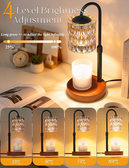 Briever Dimmable Candle Warmer Lamp with Timer, Height Adjustable Electric Candle Wax Warmer, Christmas Birthday Gifts for Women Mom, House Warming Gifts New Home Room Decor, Walnut Solid Wood Base