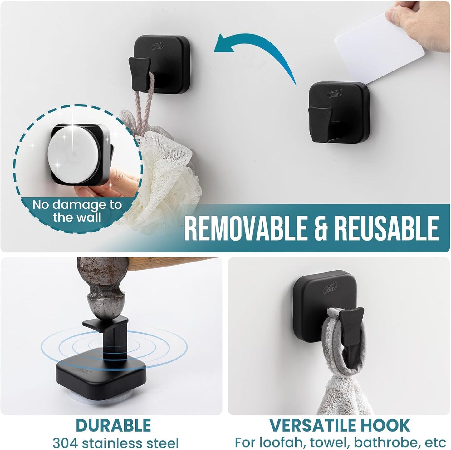 TAILI Suction Cup Razor Holder in Shower 2 Pack, Towel, Loofah, Shaver Holder for Bathroom Wall, Powerful Suction Cup Shower Hooks, Easy to Install and Reuse, White