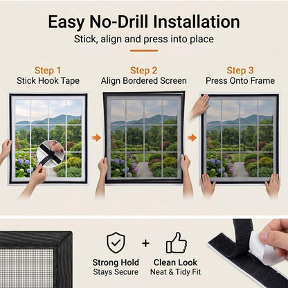 Self-Adhesive Window Screen Replacement, No-Drill Fiberglass Window Screen Mesh, Washable & Removable Mosquito Bug Net with Hook & Loop Tape, Replacement Screens for Windows(Black,20x20in) - Colors B
