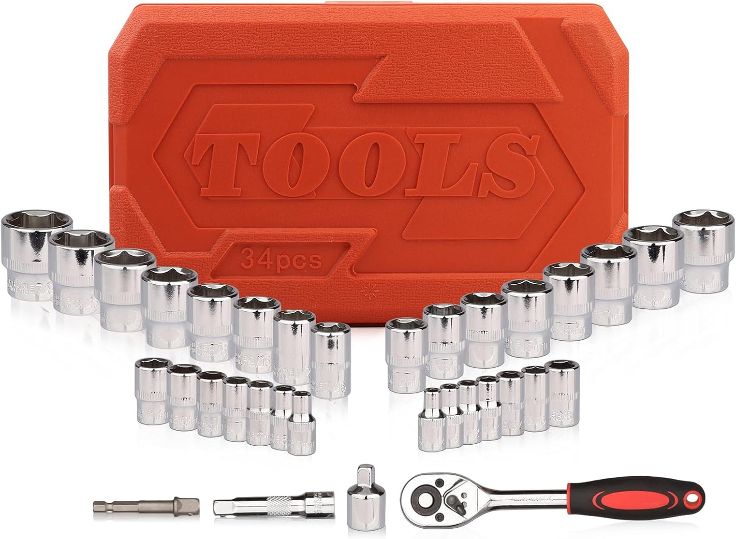 Egofine 46 Pieces 1/4 inch Drive Socket Ratchet Wrench Set, with Bit Socket Set Metric and Extension Bar for Auto Repairing and Household, with Storage Case