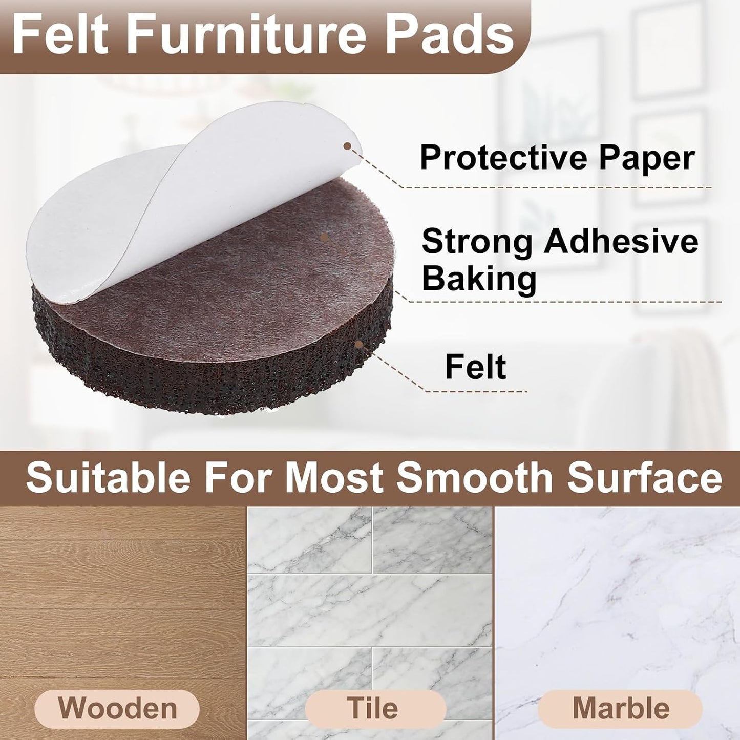uxcell Furniture Pads, 24Pcs 1.25" - Round Self Adhesive Felt Furniture Pads, Floor Protectors for Furniture Feet Chairs Legs Hardwood Floors (Brown)