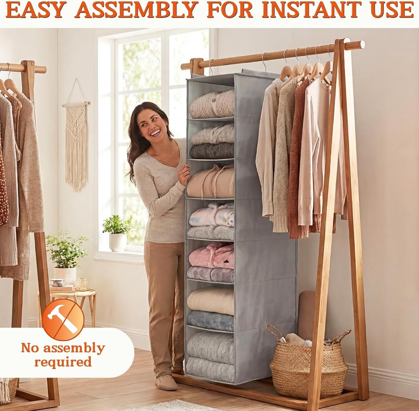 Hanging Shoe Organizer for Closet, 8 Tier Extra Wide Closet Shoe Organizer | Adjustable Shelf Height for Boots and Shoes, Heavy Duty Hanging Shoe Rack for Closet Rod, Space-Saving Shoe Storage Organizer