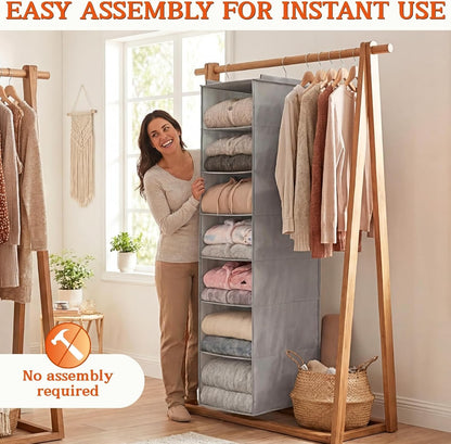 Hanging Shoe Organizer for Closet, 8 Tier Extra Wide Closet Shoe Organizer | Adjustable Shelf Height for Boots and Shoes, Heavy Duty Hanging Shoe Rack for Closet Rod, Space-Saving Shoe Storage Organizer