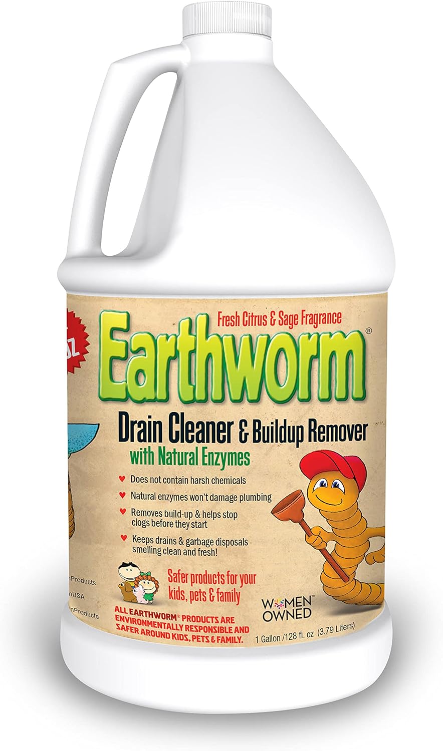 Earthworm Drain Cleaner - Drain Deodorizer - Natural and Family-Safe - 64 fl oz