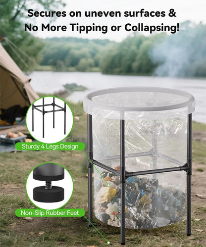 Heavy-Duty Garden Trash Bag Holder – 30-45 Gallon Outdoor Yard Waste Bag Stand Metal Frame Lawn Leaf Bag Holders with Adjustable Feet, Detachable Legs for Leaves, Yard Waste, Camping (M)