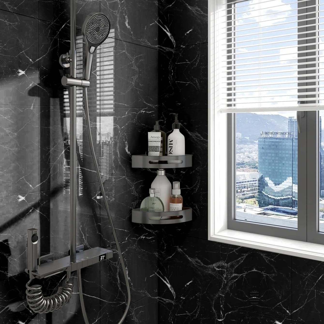 Chejiaye Shower Wall Panels Peel and Stick,Marble Wall Panels for Interior Decor,Backsplash Tile for Kitchen Showers Bathrooms Living Rooms 11.8"x11.8"in 10Pcs, Grey (Not Real Tile,9.7 Sq.ft)