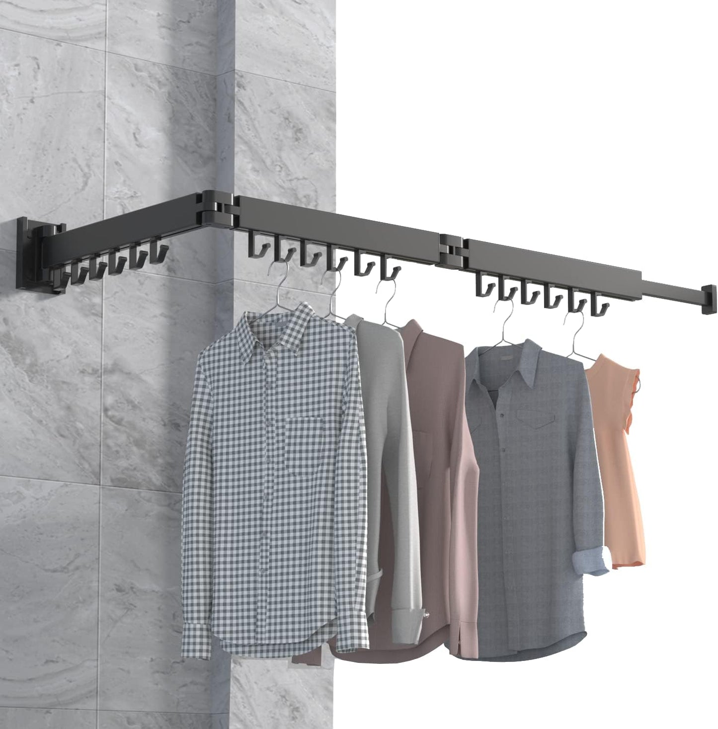 Dr.DJ Clothes Drying Rack for Laundry, Retractable Clothes Hanger Rack Wall Mounted Folding Indoor, Drying Rack, Space Saver Clothes Rack,Collapsible (Tri-Fold) with 18 J-Hooks Laundry Rack White