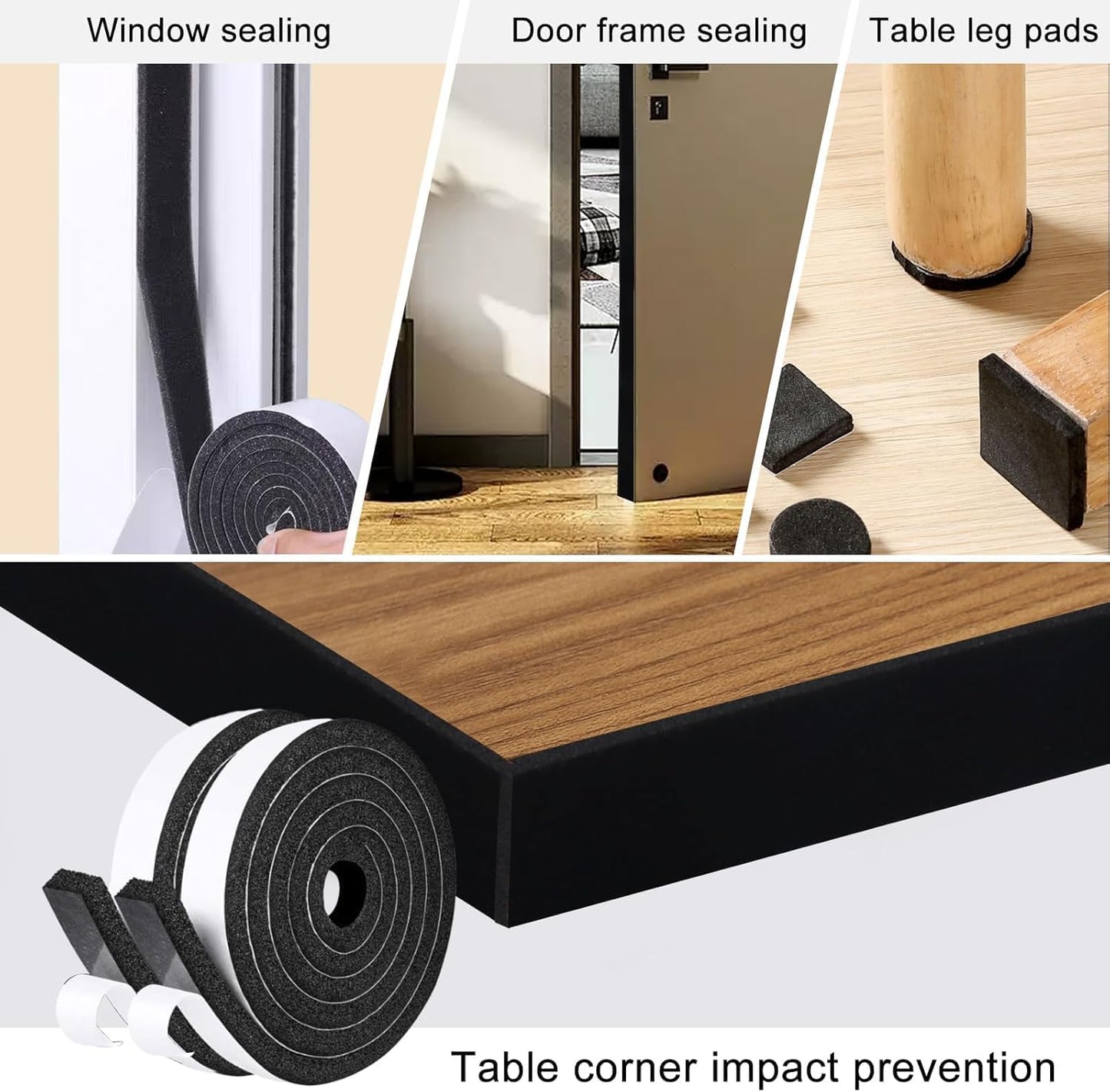 Storystore Weather Stripping Door Seal Strip, 1/2In x 1/4In x 16.5FT Self Adhesive Foam Tape for Door Window Insulation Soundproofing Weatherstrip, High Density Foam Seal for Doors Windows Furniture
