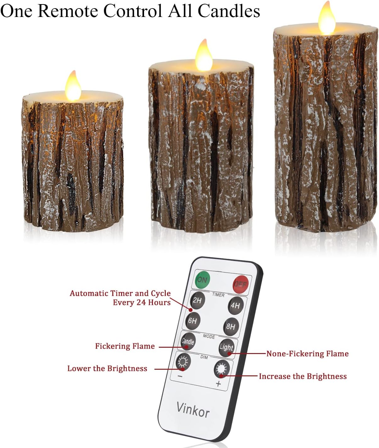 Vinkor Flameless Candles Battery Operated Candles Real Wax Pillar LED Candles with 10-Key Remote and Cycling 24 Hours Timer (Ivory Set of 12 （D: 3" x H: 4"）)
