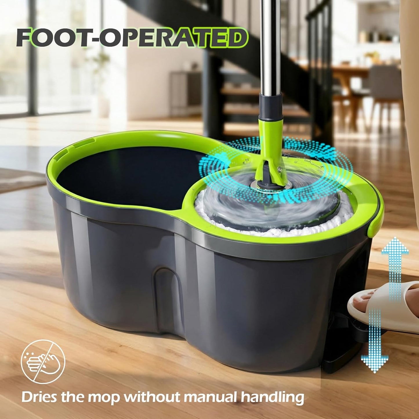 Spin Mop Bucket System,Masthome Pedal Spin Mop and Bucket with Wringer Set,EasyWring Microfiber Mop with 3 Mop Pads,360°Spinning Floor Cleaning System - Home & Office Suitable