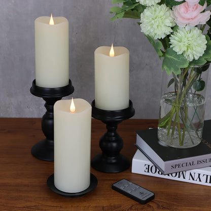 TECHLONG Flameless Candles Battery Operated with Remote Timer, 3D Moving Flame Flickering, Last 600+ Hours Battery Candles, 3" x 3" Ivory Real Wax Electric LED Candle for Wedding Party, Set of 2