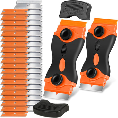 Razor Blade Scraper Tool - Razor Scraper with 40 Metal & Plastic Blades, Sticker Cleaning Remover for Paint, Decal, Adhesive, Label & Caulk, Glass Scraper for Window, Cooktop, Oven & Stove Top