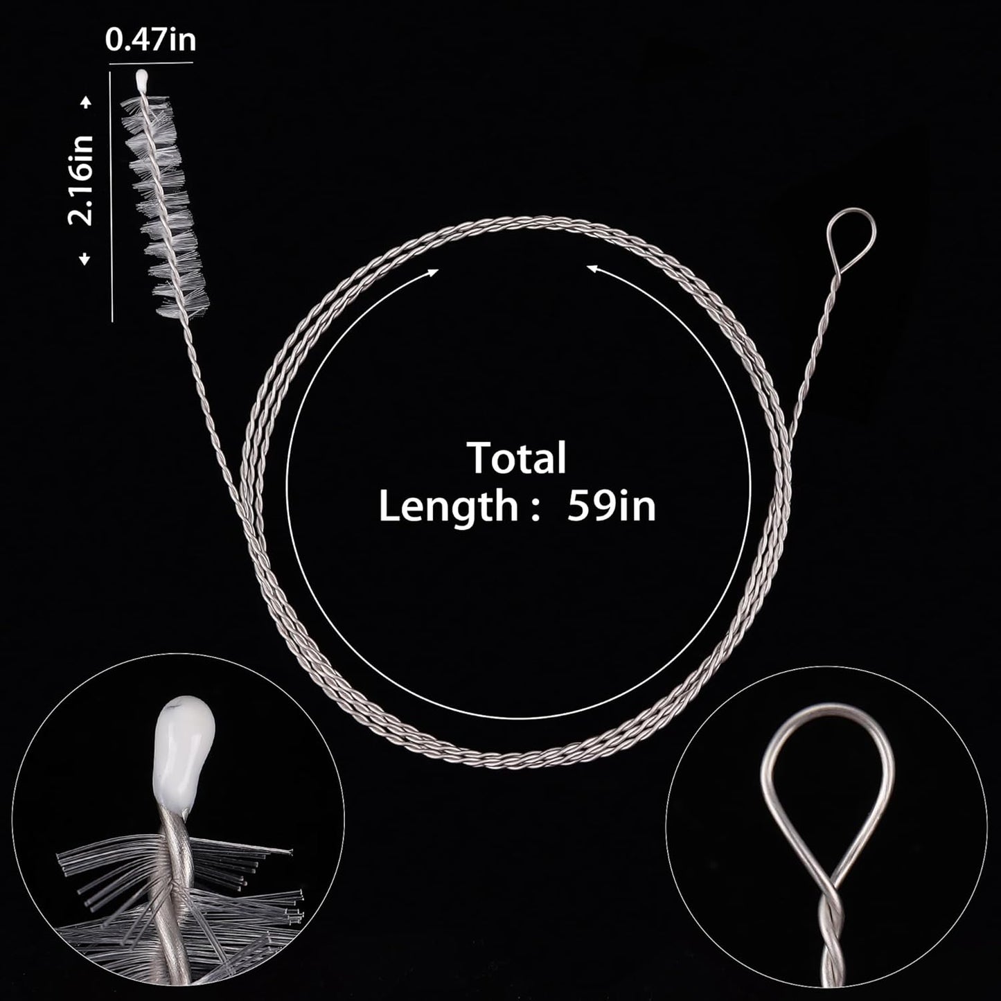 Flexible Drain Brush-Extra Long Pipe Inner Nylon Cleaner Tool for Cleaning Plumbing/Refrigerator/Sink Tube 150cm/59inch (2 PCS)