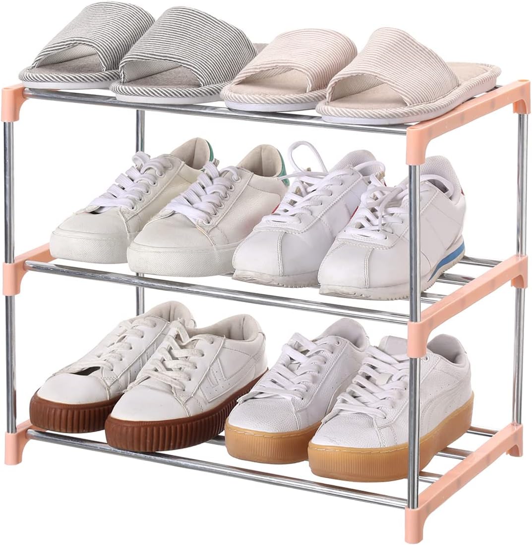 Jucaifu Stackable Small Shoe Rack, Entryway, Hallway and Closet Space Saving Storage and Organization (3-Tier, White)