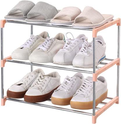 Jucaifu Stackable Small Shoe Rack, Entryway, Hallway and Closet Space Saving Storage and Organization (3-Tier, White)