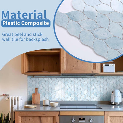 Tilingview 10-Sheet Peel and Stick Backsplash Tile for Kitchen, Self-Adhesive Mosaic Glossy Leaf Stick on Wall Tile with Gaps (Leaf Beige)