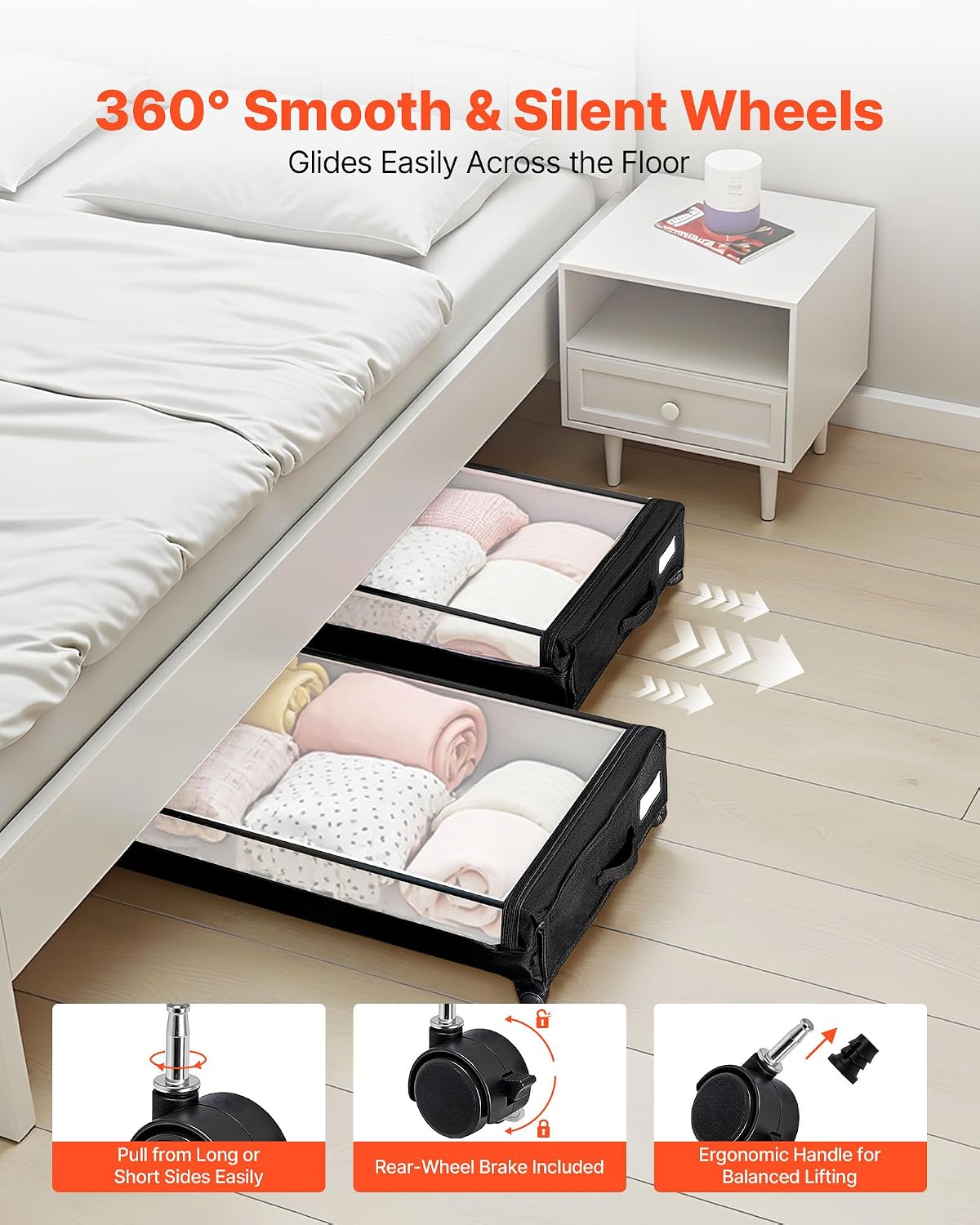 VEVOR Under Bed Storage with Wheels, 36.0 x 18.1 x 7.3 inch, Underbed Containers with Clear Lid, Underbed Shoe Organizer, Rolling Under the Bed Storage Bins for Clothes Shoes Blankets Bedroom, 2 Pack