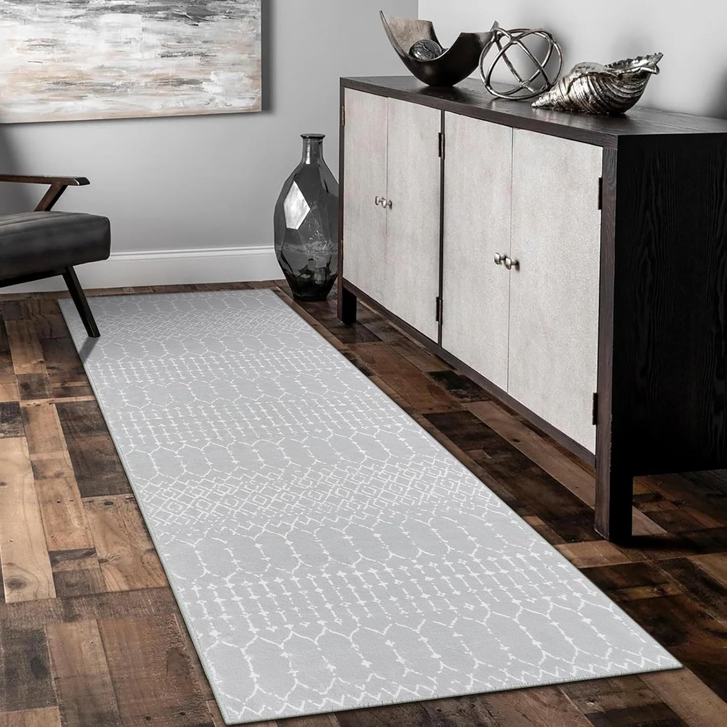 Lahome Moroccan Entry Rug 2x3, Non-Slip Washable Front Indoor Door Mat Rubber Backing Low-Profile Door Rugs, Small Geometric Print Distressed for Entryway Bathroom Kitchen, Black Hana