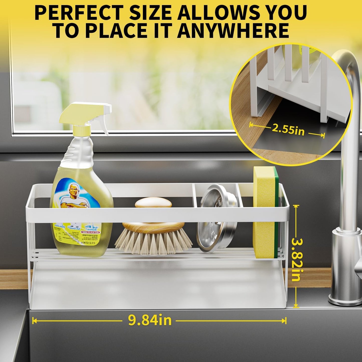 Kitchen Sink Caddy Organzier with Sponge Holder and Removable Drip Tray for Kitchen Sink, 304 Stainless Steel Organize for Sponge Soap Dish Brush Storage Accessories(Black)