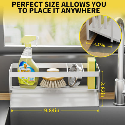 Kitchen Sink Caddy Organzier with Sponge Holder and Removable Drip Tray for Kitchen Sink, 304 Stainless Steel Organize for Sponge Soap Dish Brush Storage Accessories(Black)
