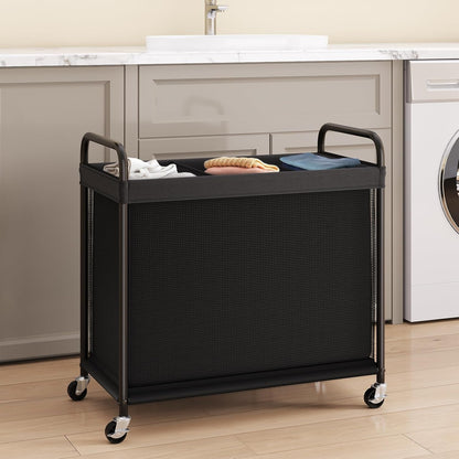 ELYKEN Laundry Hamper 3 Section, 120L Rolling Laundry Sorter with Removable Liner Bag, Laundry Basket with Wheels, Steel Frame with Metal Handle, Clothes Hamper Cart for Laundry Room & Bedroom