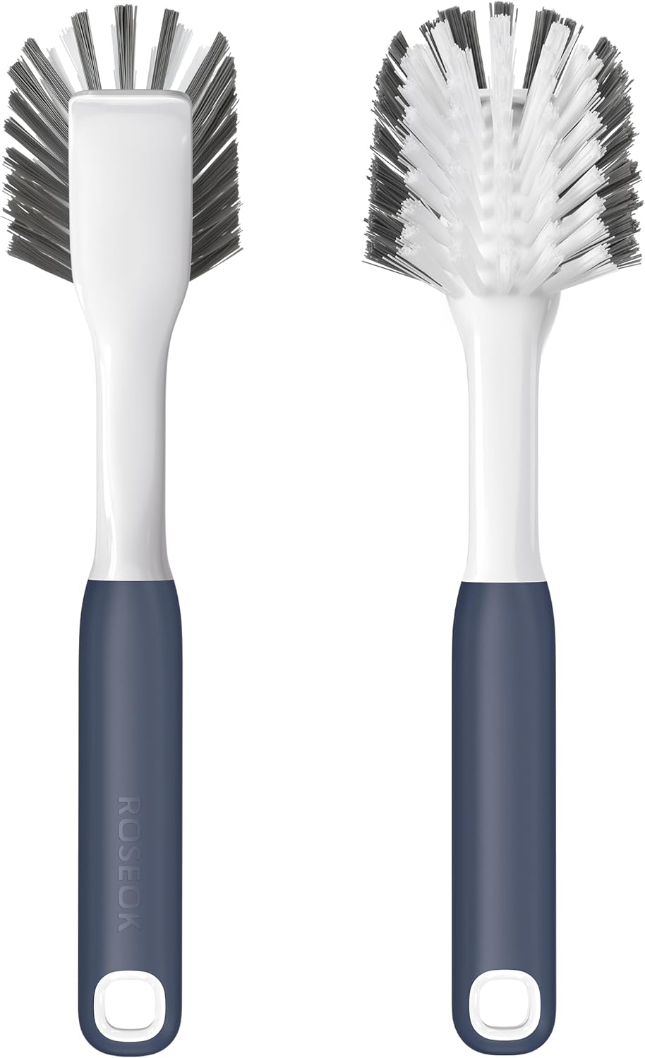 ROSEOK Dish Brush with Built-in Scraper,Kitchen Scrub Brush for Cleaning Dishes,Pots,Non-Stick Pans and Sinks,Navy Blue,2 Pack
