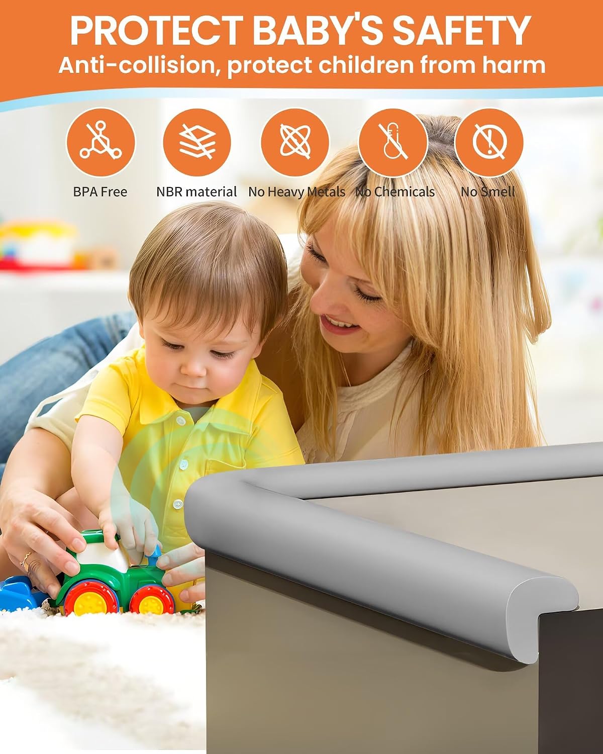 16.4FT L-Shape Baby Corner Protector Guards, Pre-Taped, 0.47''Thick | Edge Safety Bumpers for Furniture & Sharp Table Corners, with 10 Corners, Waterproof Soft Foam Adhesive Guard Cushion, White