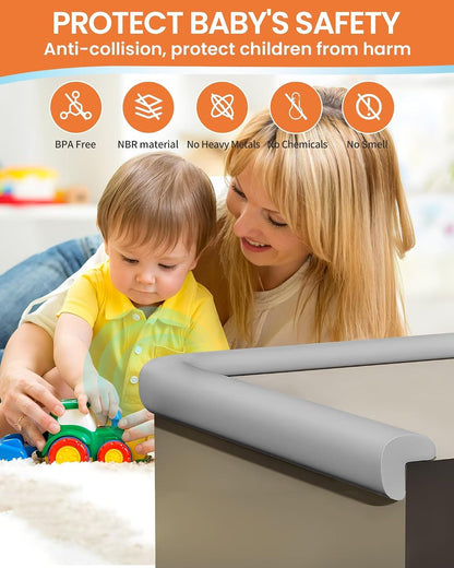 16.4FT L-Shape Baby Corner Protector Guards, Pre-Taped, 0.47''Thick | Edge Safety Bumpers for Furniture & Sharp Table Corners, with 10 Corners, Waterproof Soft Foam Adhesive Guard Cushion, White