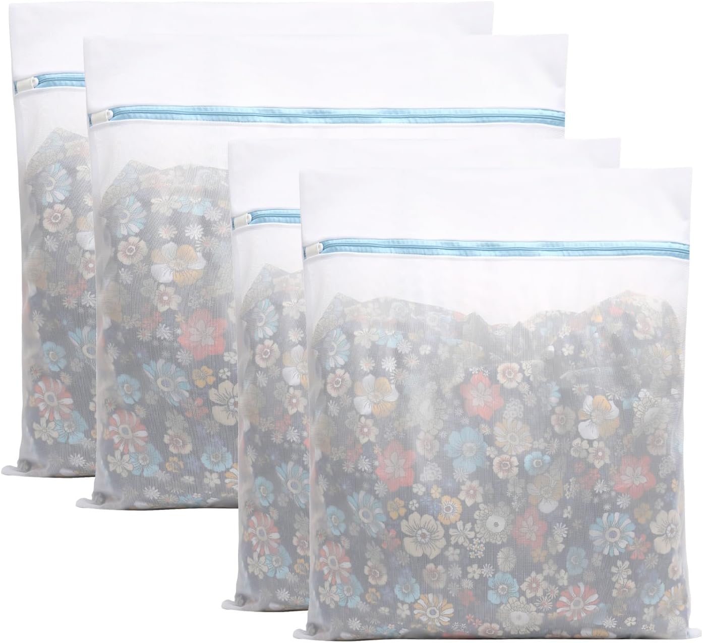 4 Pack Large Fine Mesh Laundry Bags for Delicates, 2pcs 24" x 24" & 2pcs 20" x 24" Extra Large Washing Machine Bags with Auto-Lock Zipper, Protective Wash Bag for Bedding Garments Travel Storage