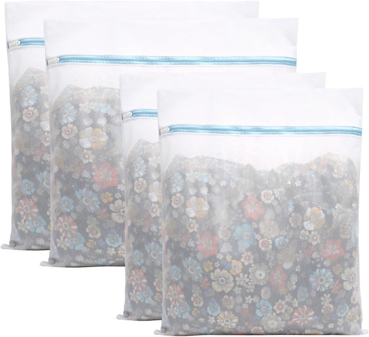 4 Pack Large Fine Mesh Laundry Bags for Delicates, 2pcs 24" x 24" & 2pcs 20" x 24" Extra Large Washing Machine Bags with Auto-Lock Zipper, Protective Wash Bag for Bedding Garments Travel Storage