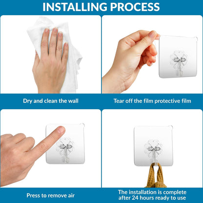 10 Pack Heavy Duty Self Adhesive Wall Hooks, Holds 33lb Max - Transparent Waterproof & Oilproof Hooks for Bathroom, Kitchen, No Drilling Strong Adhesive Holds Towels, Robes, Coats, Utensils