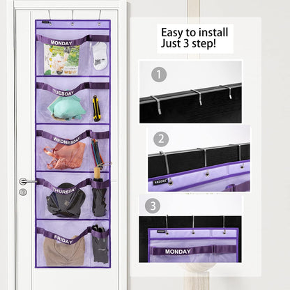 Weekly Kids Clothes Organizer Day of Week School Clothing Storage Monday to Friday Hanging Closet Organizer (GREY)