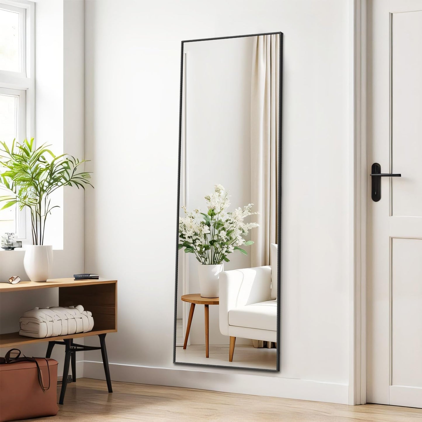 Arched Mirror Full Length, Upgraded 16"x59" Body Wall Mirrors with Shatter-Proof Glass, Floor Standing, Hanging or Leaning, Tall Arch Mirror with Stand Aluminum Alloy Frame for Bedroom, Black