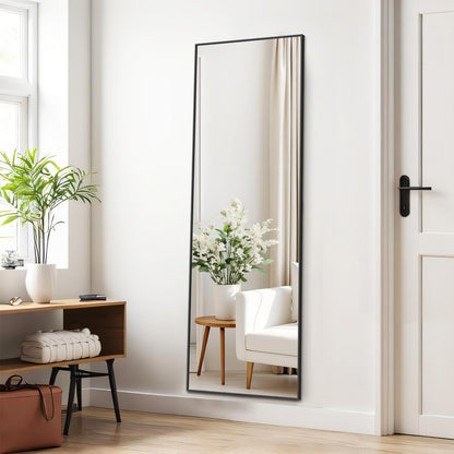 Arched Mirror Full Length, Upgraded 16"x59" Body Wall Mirrors with Shatter-Proof Glass, Floor Standing, Hanging or Leaning, Tall Arch Mirror with Stand Aluminum Alloy Frame for Bedroom, Black