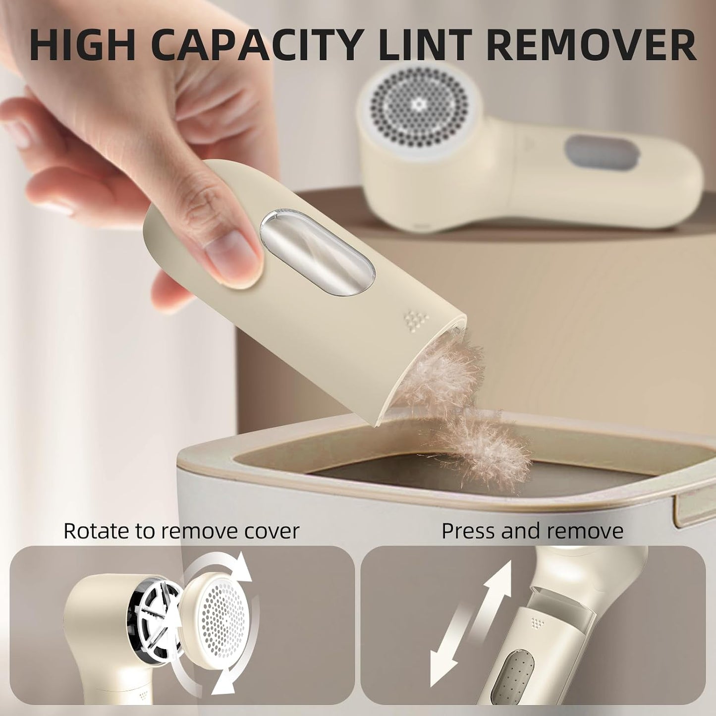 Buywoo Fabric Shaver, Electric Lint Remover, Rechargeable Lint Shaver, Household Essentials for Clothes, Upholstery, Furniture, Sweater Defuzzer to Remove Pilling, Battery Operated, Black